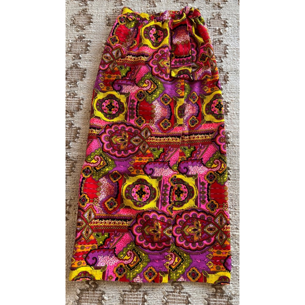 Beverly Vogue California 1960’s Vintage Wrap Maxi Skirt. Psychedelic neon boho